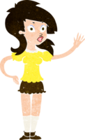 cartoon pretty woman waving for attention png