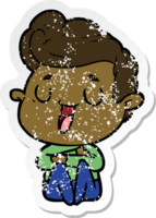 distressed sticker of a happy cartoon man png