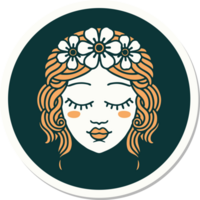 sticker of tattoo in traditional style of female face with eyes closed png