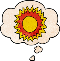 cartoon sun with thought bubble in grunge texture style png