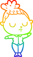 rainbow gradient line drawing of a cartoon calm woman png