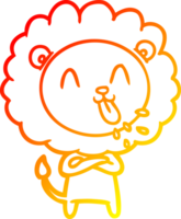 warm gradient line drawing of a happy cartoon lion png
