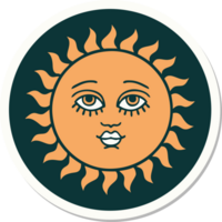 sticker van tatoeëren in traditioneel stijl van een zon met gezicht png