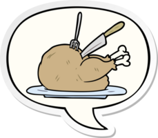 cartoon cooked turkey being carved with speech bubble sticker png