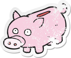 retro distressed sticker of a cartoon piggy bank png