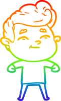 rainbow gradient line drawing of a happy cartoon man png