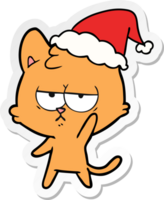 aburrido mano dibujado pegatina dibujos animados de un gato vistiendo Papa Noel sombrero png