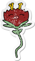 distressed sticker of a happy cartoon flower png