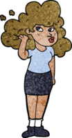 dessin animé doodle fille jouant avec les cheveux png