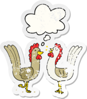 cartoon chickens with thought bubble as a distressed worn sticker png