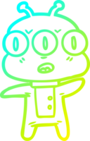 cold gradient line drawing of a cartoon three eyed alien png