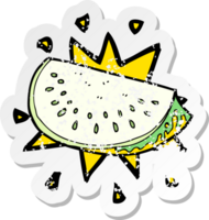 retro distressed sticker of a cartoon melon slice png