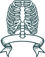 traditional tattoo with banner of a rib cage png
