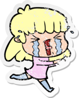 distressed sticker of a cartoon woman in tears png