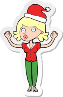 pegatina de una mujer de dibujos animados con sombrero de navidad png
