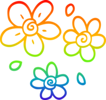 rainbow gradient line drawing of a cartoon decorative flowers png