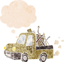 tecknad serie gammal lastbil med trodde bubbla i grunge bedrövad retro texturerad stil png