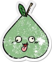 distressed sticker of a cute cartoon green pear png