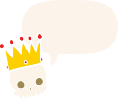 cartoon skull with crown with speech bubble in retro style png