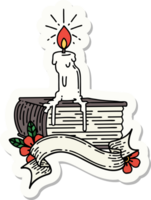 sticker of a tattoo style candle melting on book png