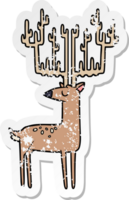 distressed sticker of a cartoon stag with huge antlers png