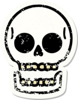 Distressed Sticker Tattoo im traditionellen Stil eines Totenkopfes png