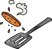 hand drawn textured cartoon doodle of a burger being flipped png