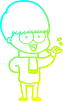 cold gradient line drawing of a happy cartoon boy waving png