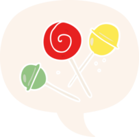 cartoon traditional lollipop with speech bubble in retro style png