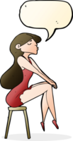 cartone animato donna seduta su sgabello con discorso bolla png