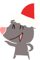 laughing bear hand drawn flat color illustration of a wearing santa hat png