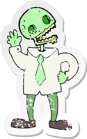 retro distressed sticker of a cartoon zombie businessman png