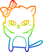 rainbow gradient line drawing of a cute cartoon cat png