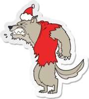 angry werewolf hand drawn sticker cartoon of a wearing santa hat png