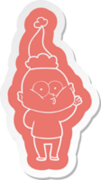 quirky cartoon  sticker of a bald man staring wearing santa hat png