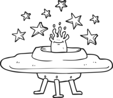 drawn black and white cartoon flying saucer png