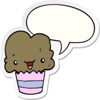 cartoon cupcake with face with speech bubble sticker png