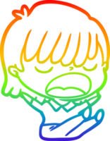 rainbow gradient line drawing of a cartoon woman talking loudly png
