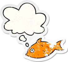 dessin animé poisson avec pensée bulle comme une affligé usé autocollant png