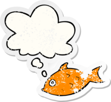 cartoon fish with thought bubble as a distressed worn sticker png