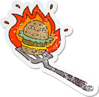 distressed sticker of a cartoon burger cooking png