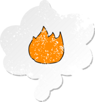 cartoon fire with thought bubble as a distressed worn sticker png