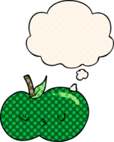 cartoon cute apple with thought bubble in comic book style png