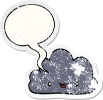 cartoon tiny happy cloud with speech bubble distressed distressed old sticker png