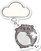 cartoon bear with thought bubble as a distressed worn sticker png