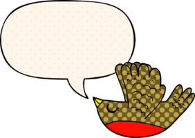 cartoon flying bird with speech bubble in comic book style png