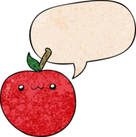 cartoon cute apple with speech bubble in retro texture style png