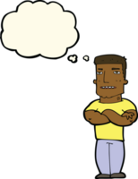 cartoon tough guy with folded arms with thought bubble png