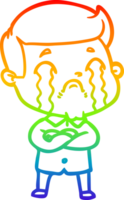 rainbow gradient line drawing of a cartoon man crying png