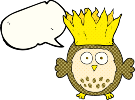 drawn comic book speech bubble cartoon owl wearing paper crown christmas hat png